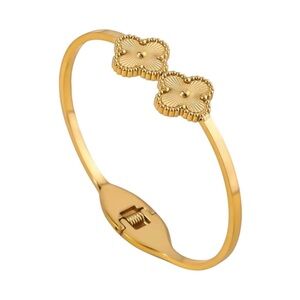 18K Gold Plated Four Leaf Clover Bangle Bracelet